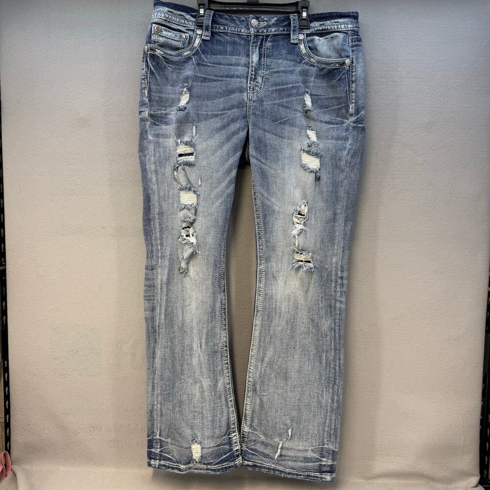 Miss Me Jeans Women's 34x32 (17/18) Blue Mid-Rise Boot Embellished Rear Pockets